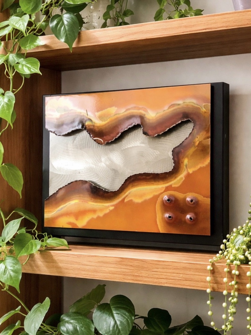 Abstract Orange and Cream Metal Wall Art